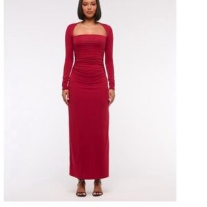 Abercrombie & fitch red Ava long sleeve fitted maxi dress size xl new with tags